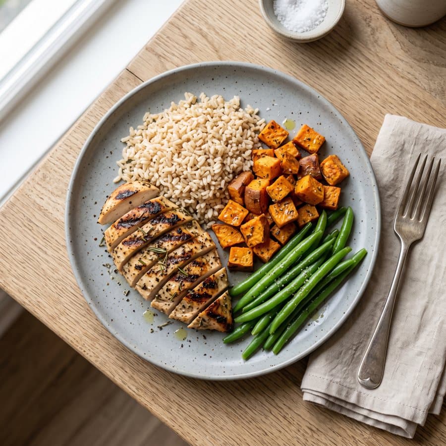 Pollo, arroz y boniato