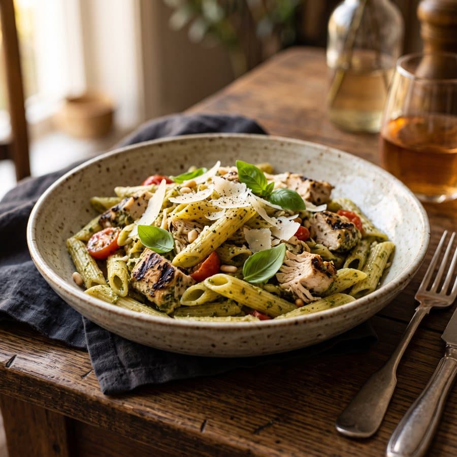 Pasta al pesto con pollo