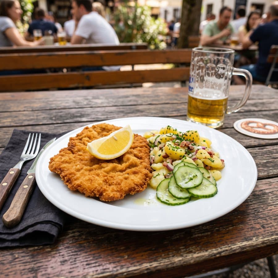 Schnitzel con ensalada de patata