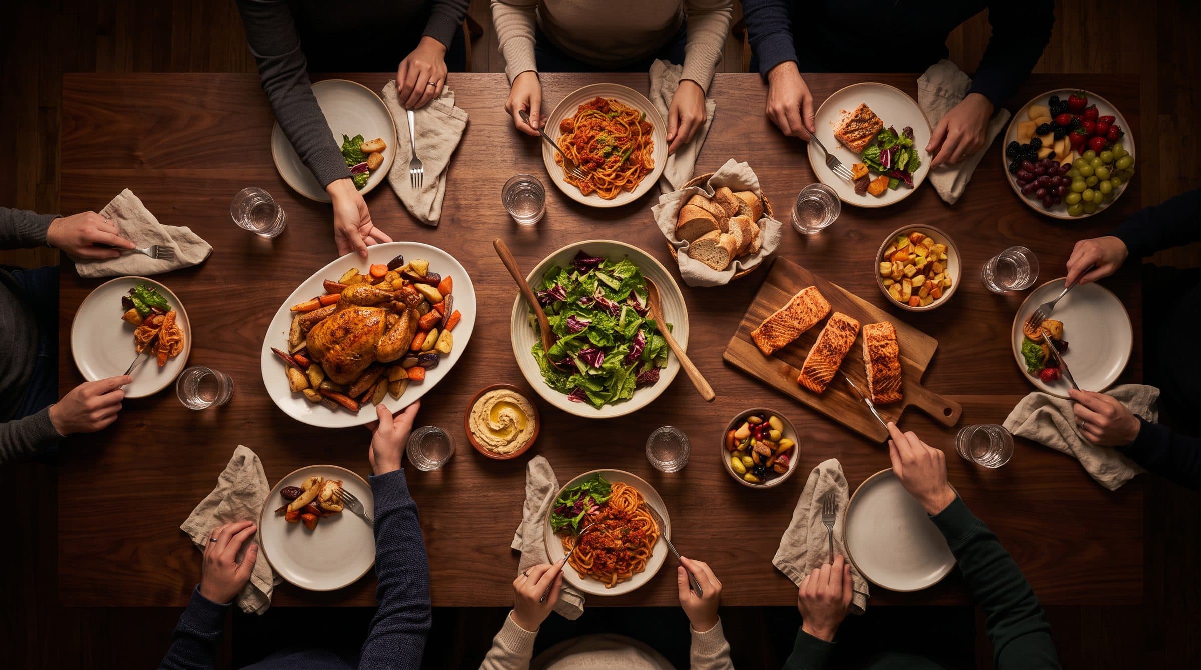 Una mesa llena de platos para compartir